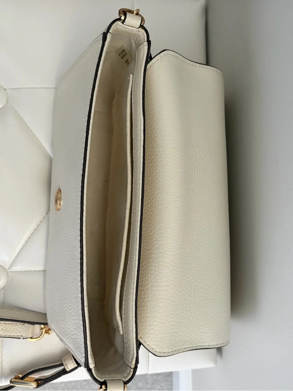 Tory Burch Cream Pebbled Leather Crossbody with Gold-Tone Chain